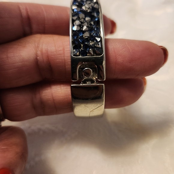 Blue Bead Bangle, Marcasite Studded Silver Tone, Kenneth Cole Bracelet - Picture 2 of 4